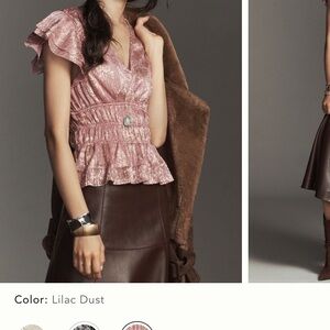 Anthropologie Metallic Smocked Flutter Sleeve Top